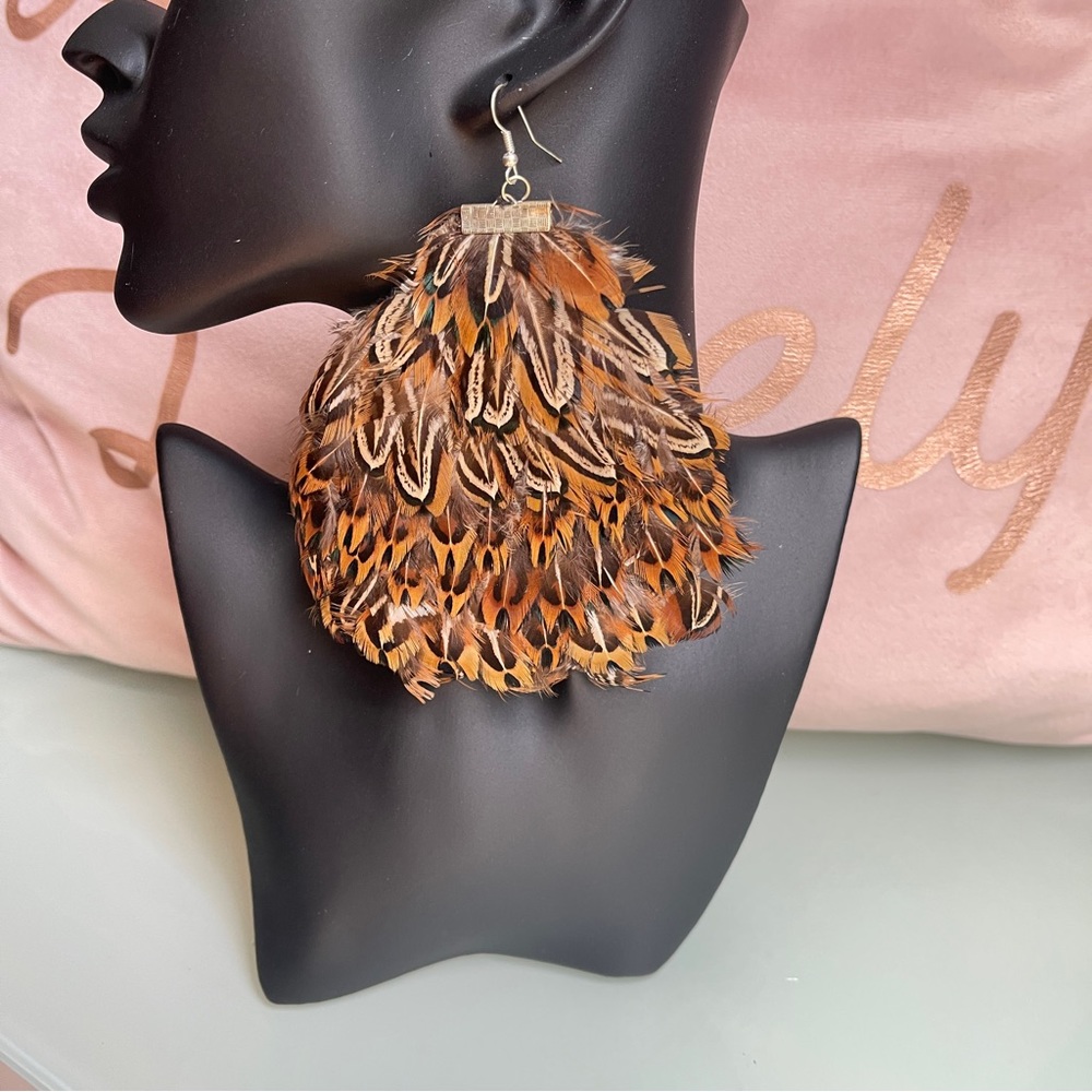 Boho Statement Owl Feather Earrings 🪶🤎